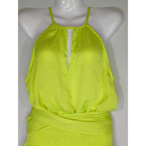 Do+Be Neon Green Smocked Waist Halter Neck Mini Dress Women's S Party Cocktail - Picture 2 of 11
